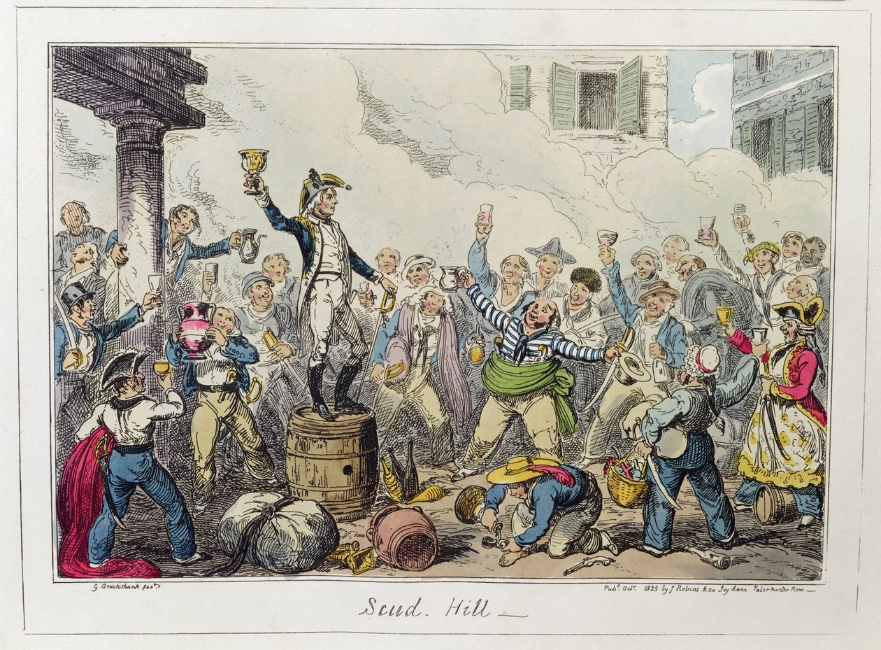 Scud Hill, julkaisija James Robins ja Co., lokakuu 1825 (värillinen etsaus). tekijältä George Cruikshank