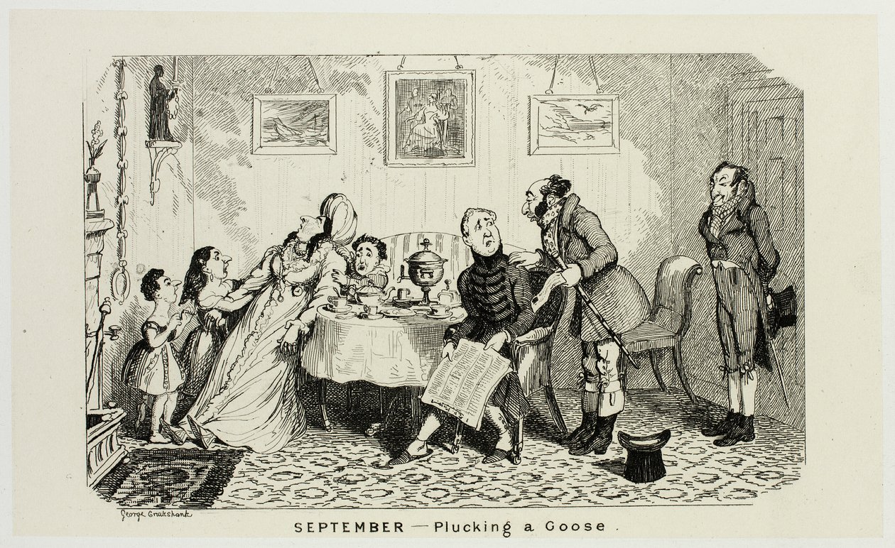 Syyskuu - George Cruikshankin teräksisistä kaiverruksista poimittu hanhi The Comic Almanacks -teokseen: 1835-1853 tekijältä George Cruikshank