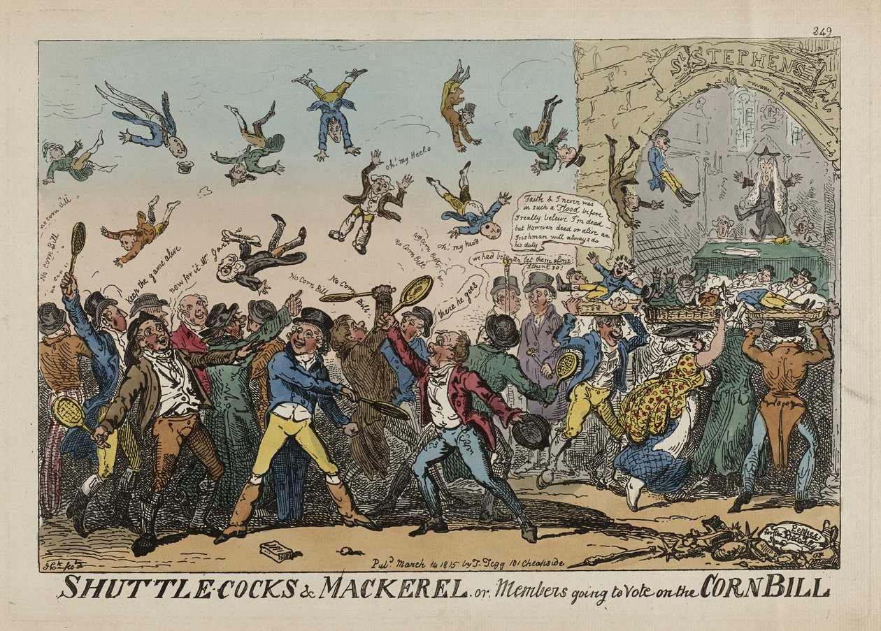 Sukulakukat ja makrillit eli jäsenet äänestämässä maissilakia, 14. maaliskuuta tekijältä George Cruikshank