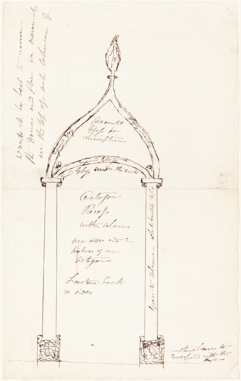 Luonnos kahdeksankulmaisesta syvennyksestä pylväillä tekijältä George Cruikshank