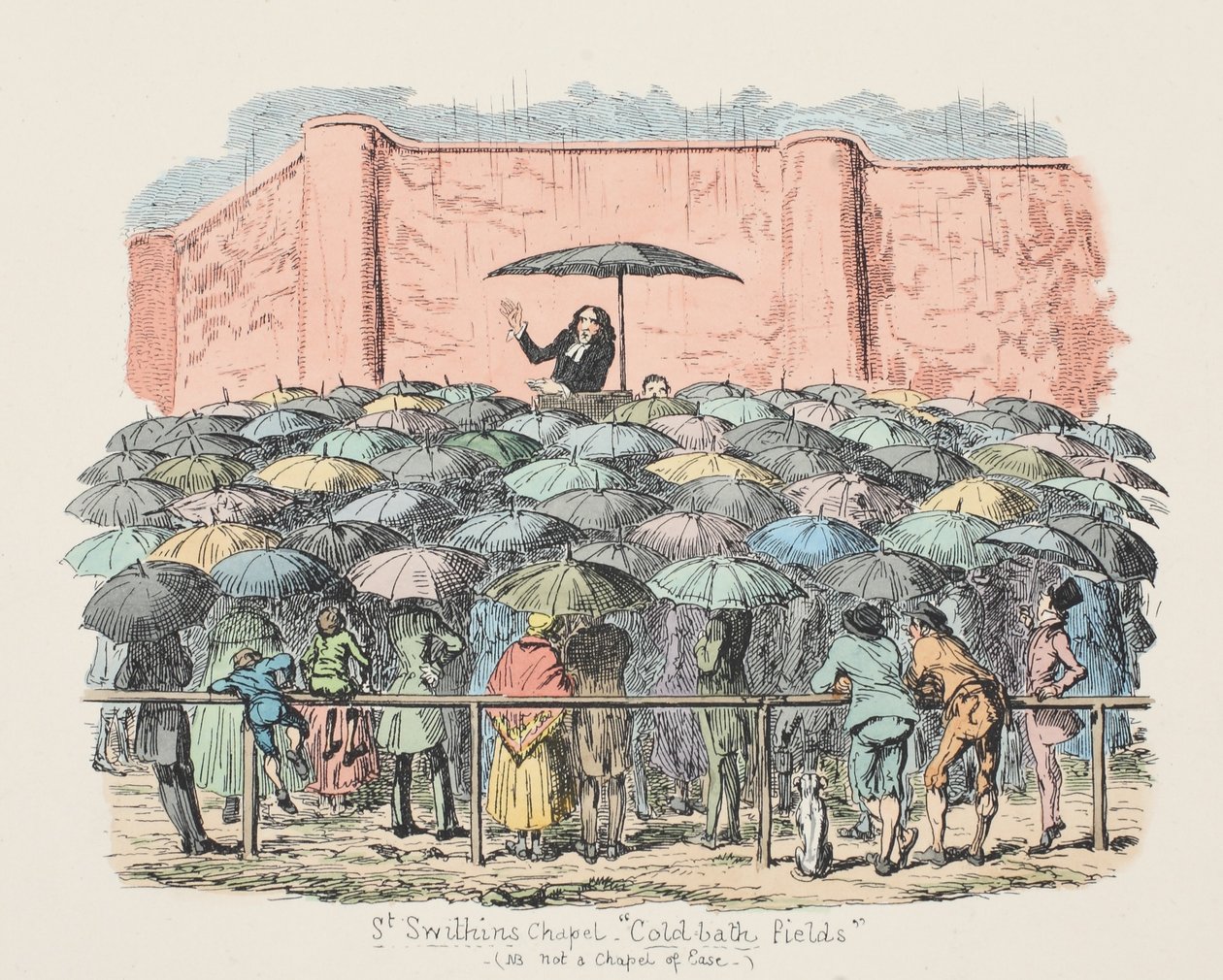St Swithuns Chapel Cold-bathin pellot, pub. 1833 (käsin väritetty kaiverrus) tekijältä George Cruikshank