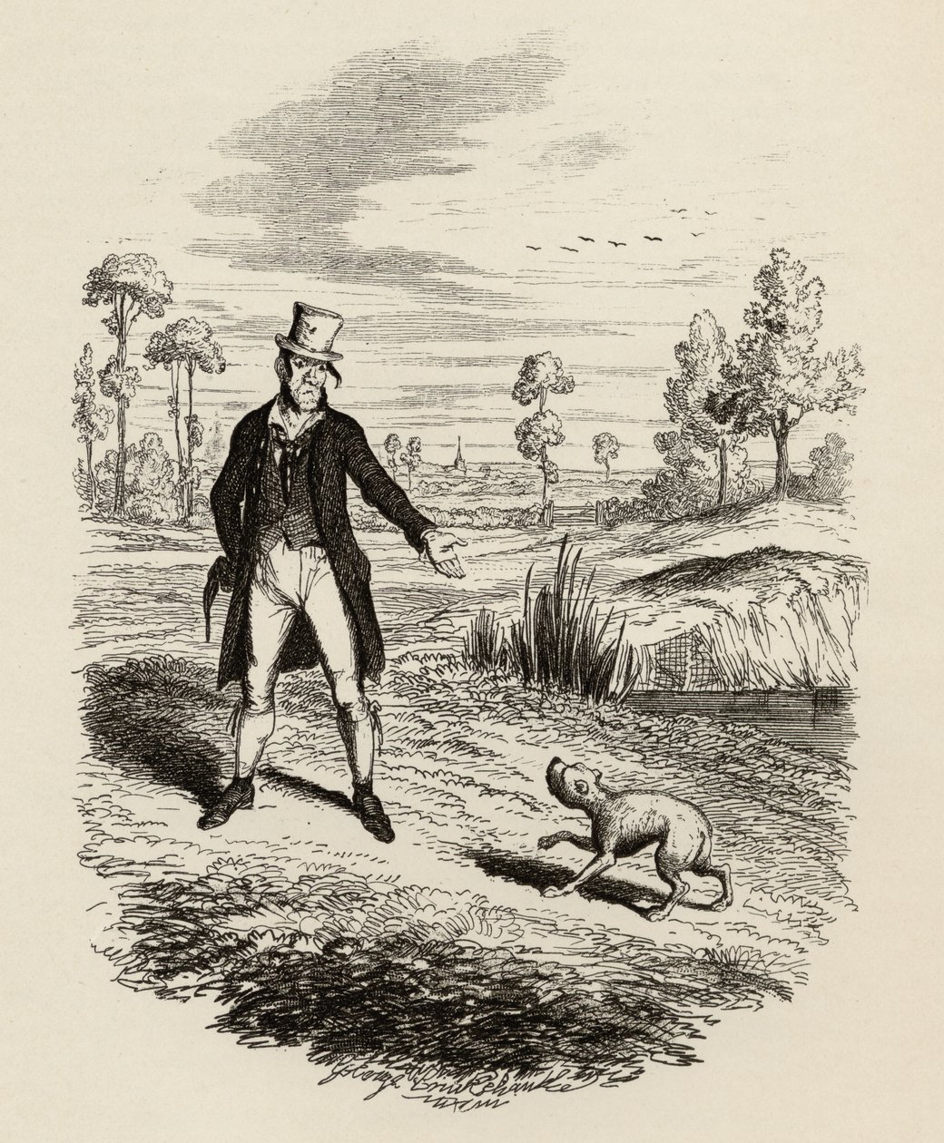 Sykes yrittää tuhota koiransa Charles Dickensin (1812-70) julkaisusta Oliver Twistin seikkailut 1838, Chapman und Hall, 1901 tekijältä George Cruikshank