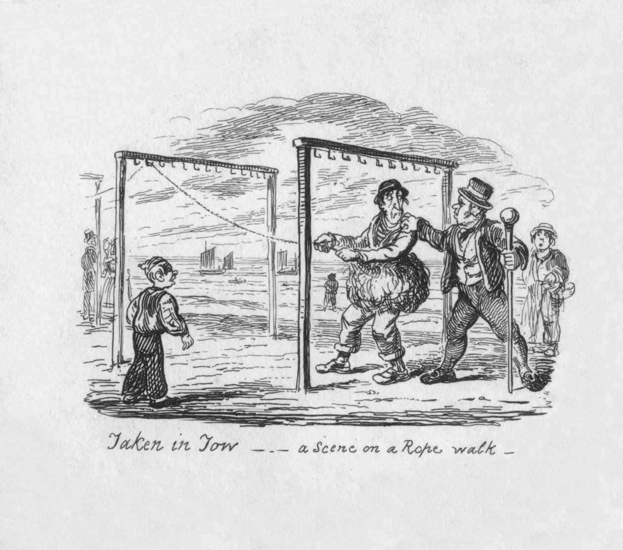 Taken in Tow – kohtaus köysilenkillä, 1829 tekijältä George Cruikshank