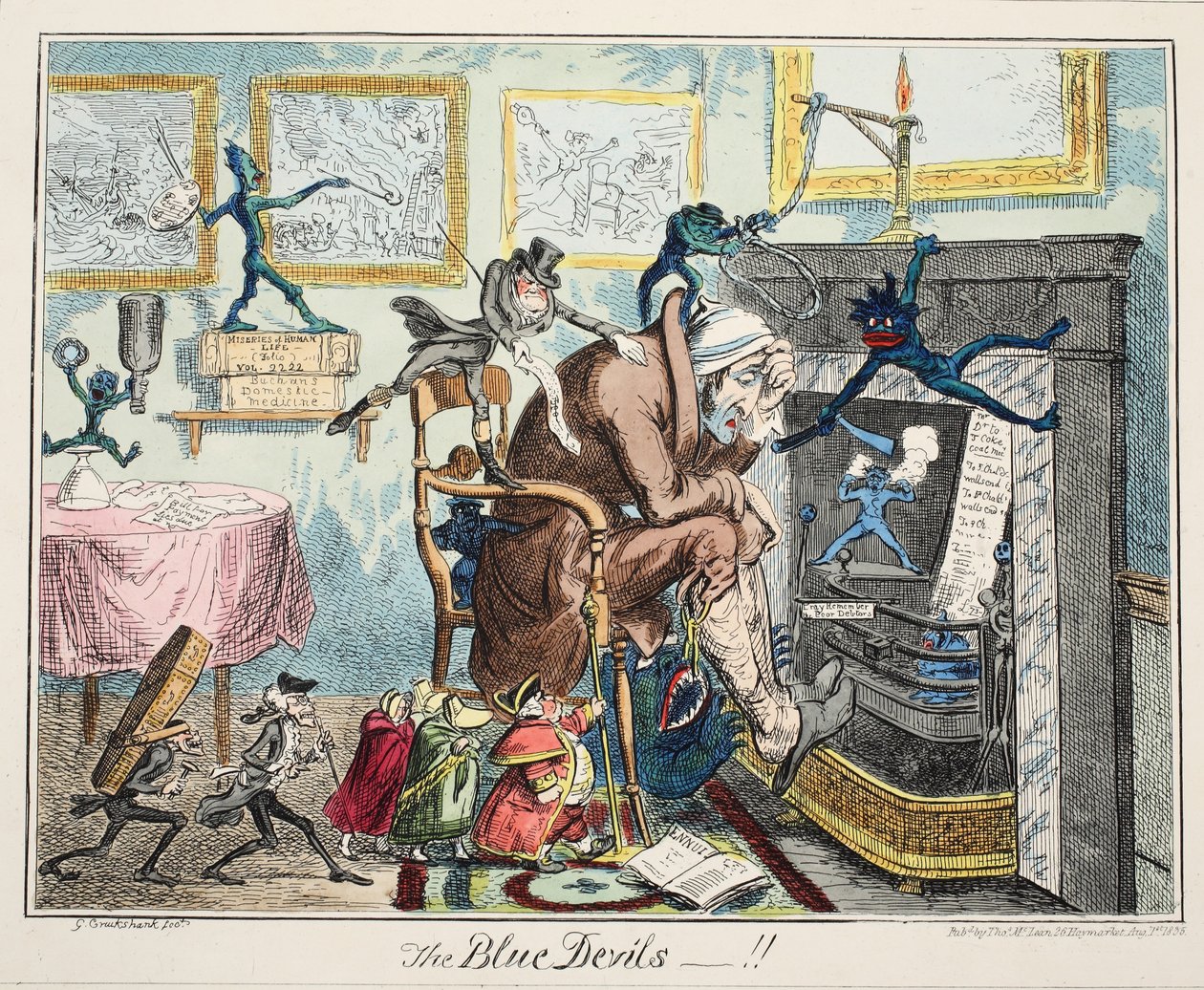 The Blue Devils, pubi. 1835 (käsinvärinen kaiverrus) tekijältä George Cruikshank