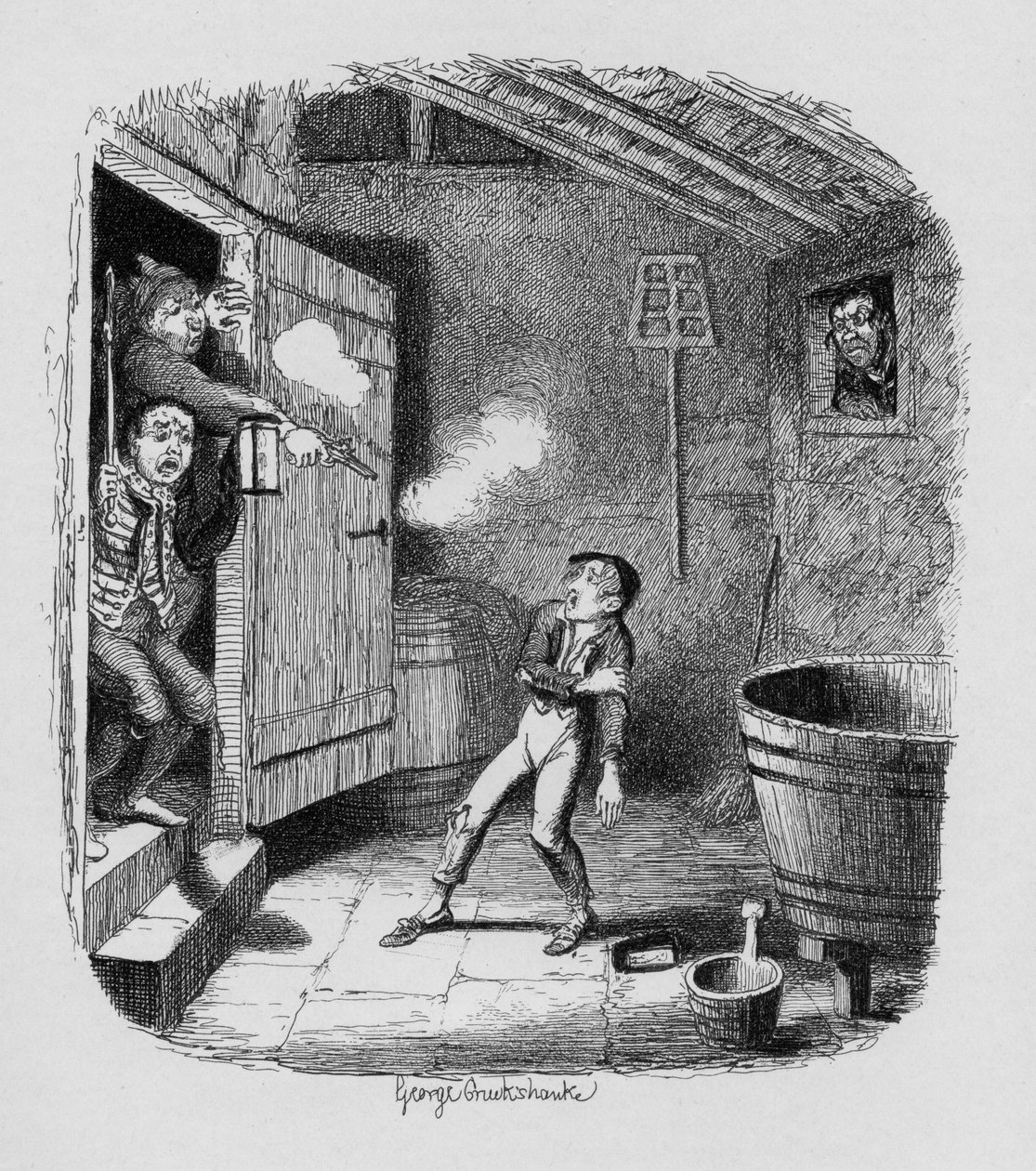 Murto, Charles Dickensin (1812-70) kirjasta "Oliver Twistin seikkailut" 1838, julkaisija Chapman und Hall, 1901 tekijältä George Cruikshank