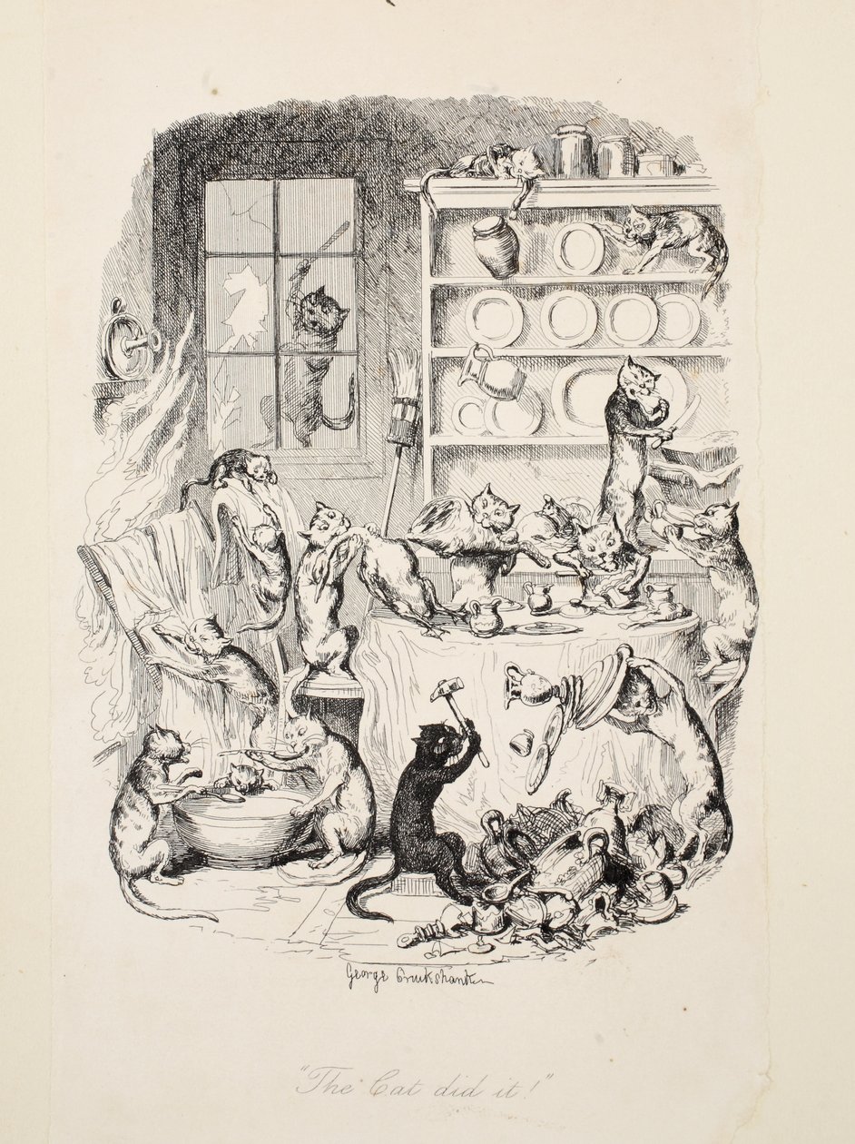 Kissa teki sen, pubista The Greatest Plague of Life. 1847. tekijältä George Cruikshank