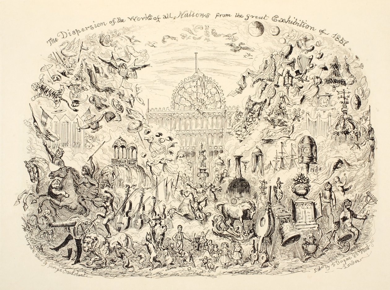 Kaikkien kansakuntien teosten leviäminen vuoden 1851 suuresta näyttelystä, pub. 1851 tekijältä George Cruikshank