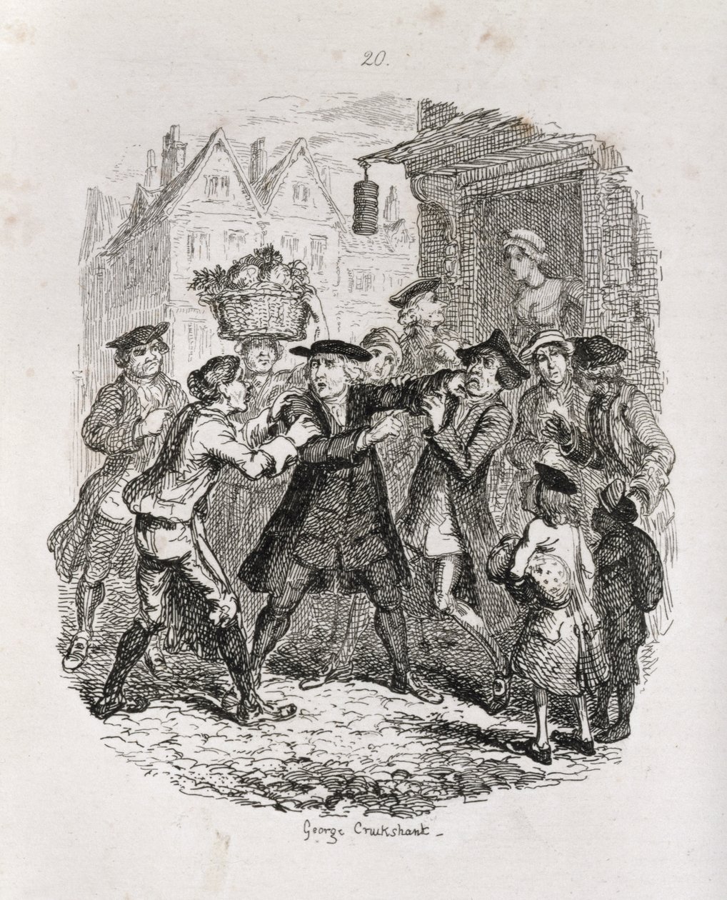 Tohtori vangitsee asianajaja Murphyn, "Ameliasta", taiteilijan kaiverrus, kuvitus teoksesta "The Works of Henry Fielding", pub. kirjoittanut Henry G. Bohn, 1853 tekijältä George Cruikshank