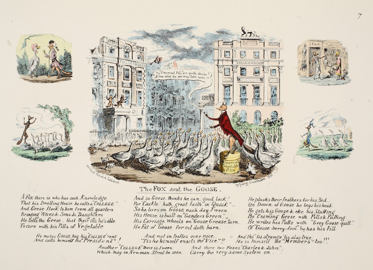 Kettu ja hanhi, pubi. 1833 (käsinvärinen kaiverrus) tekijältä George Cruikshank