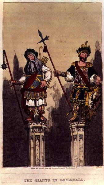 The Giants in Guildhall, julkaisu n. 1824. tekijältä George Cruikshank