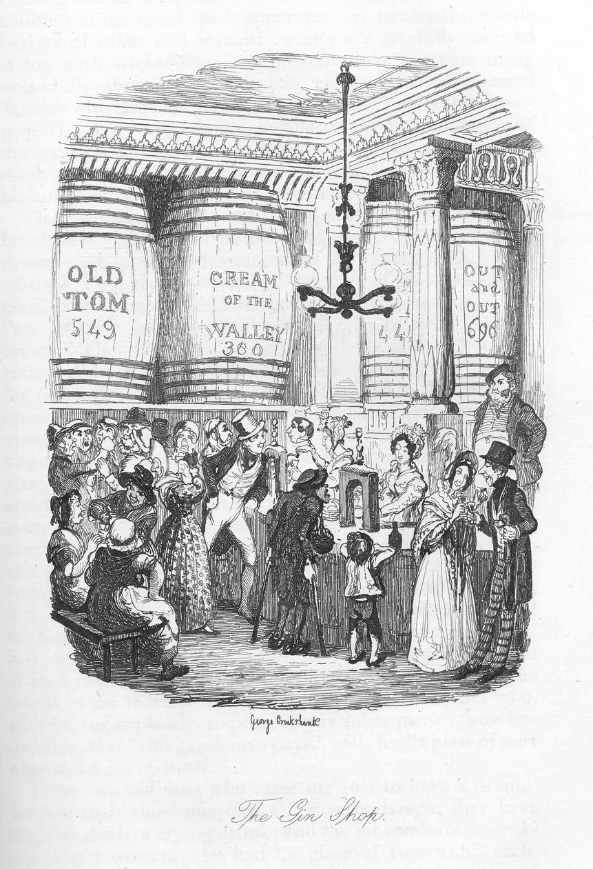 Gin-kauppa, n. 1836 tekijältä George Cruikshank