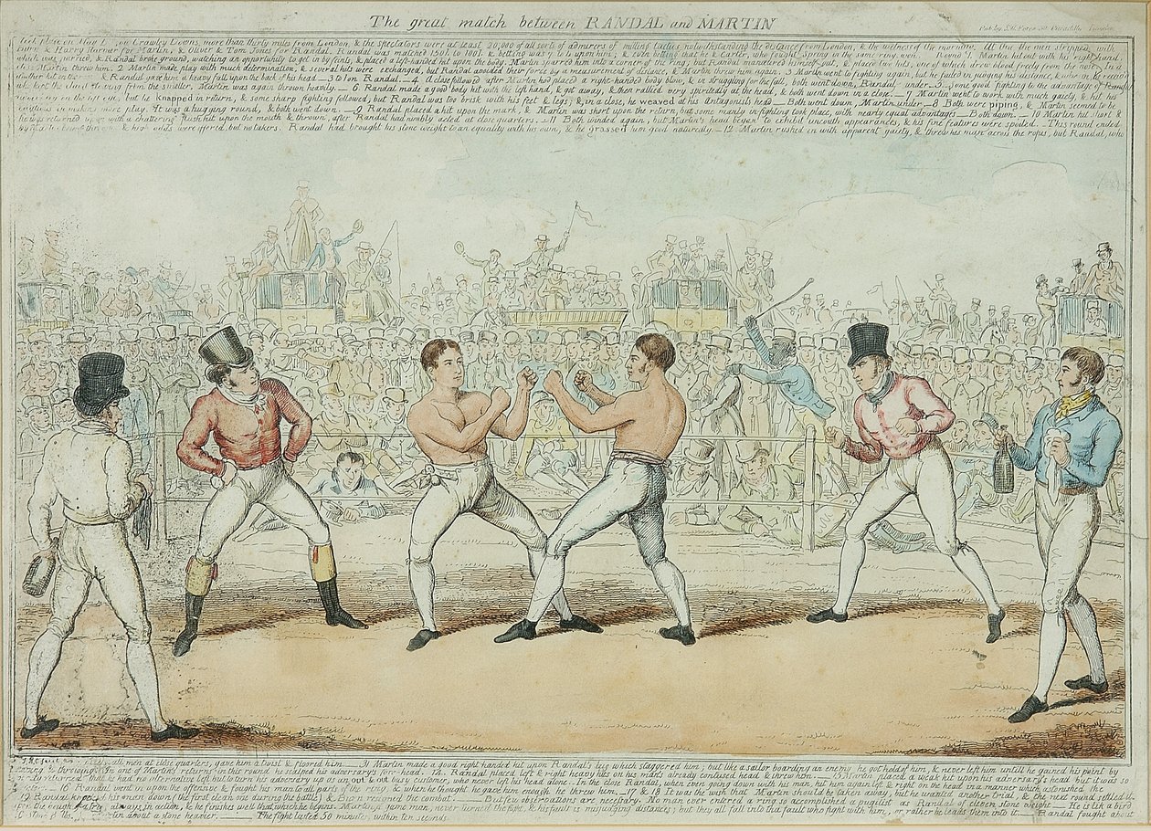 Suuri ottelu Randallin ja Martinin välillä (värillinen kaiverrus) tekijältä George Cruikshank