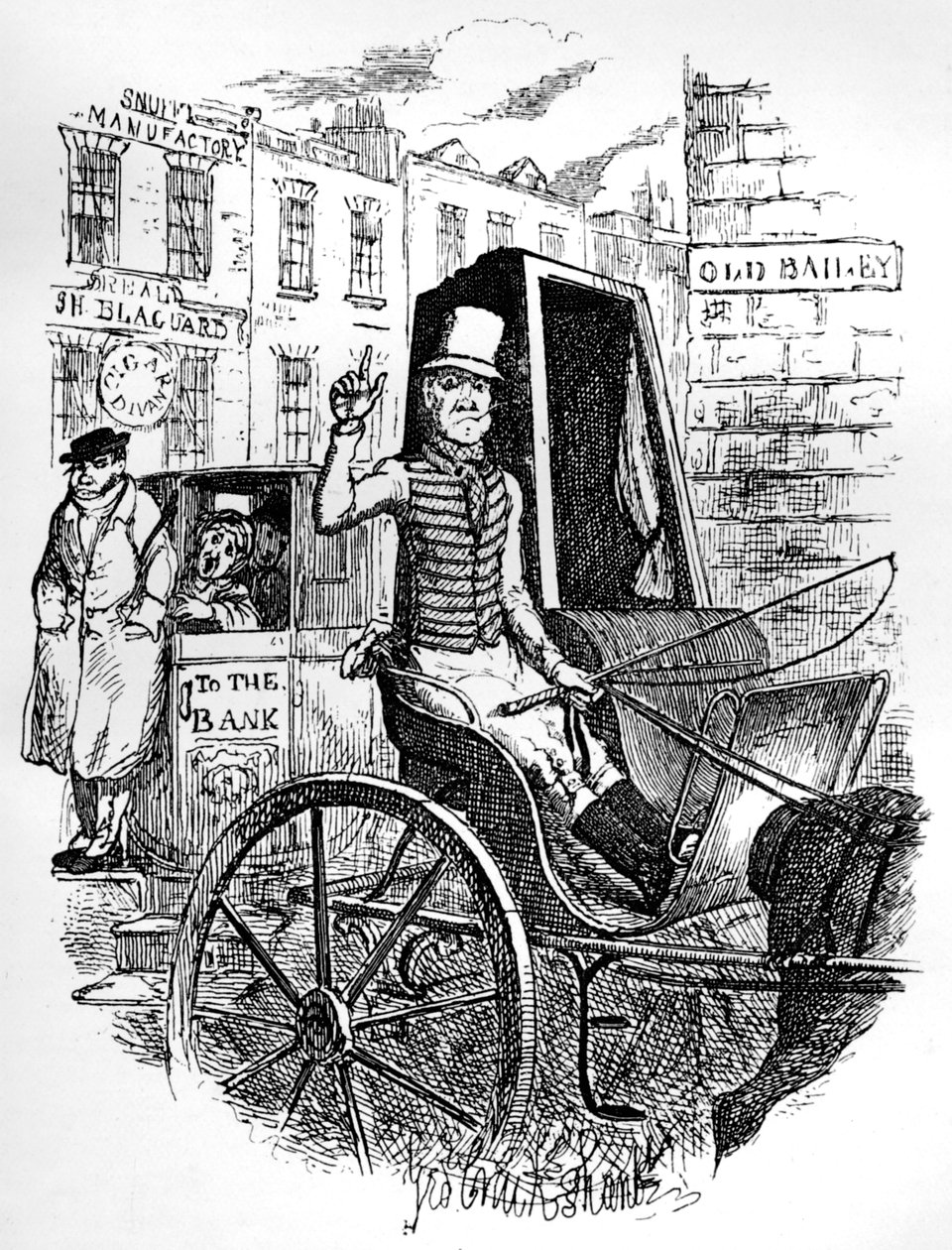 Viimeinen taksinkuljettaja ja ensimmäinen Omnibus Cad, c1900 tekijältä George Cruikshank
