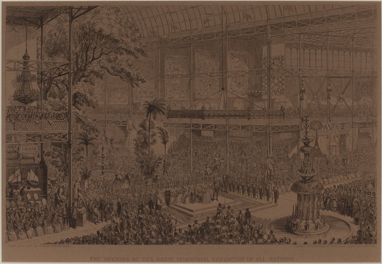 Kaikkien kansojen suuren teollisuusnäyttelyn avajaiset, 1. toukokuuta tekijältä George Cruikshank