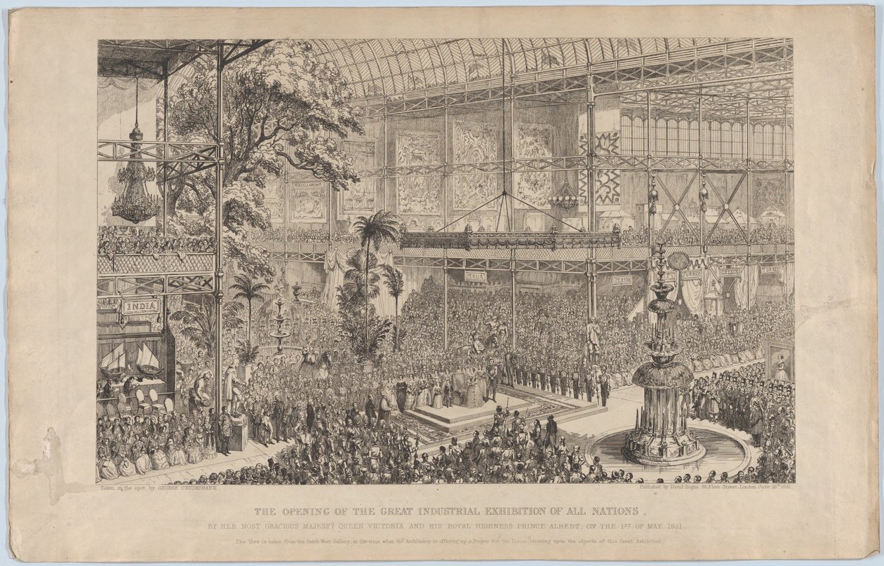 Kaikkien kansakuntien suuren teollisuusnäyttelyn avajaiset, hänen armollisimmat majesteettinsa..., 1851. tekijältä George Cruikshank