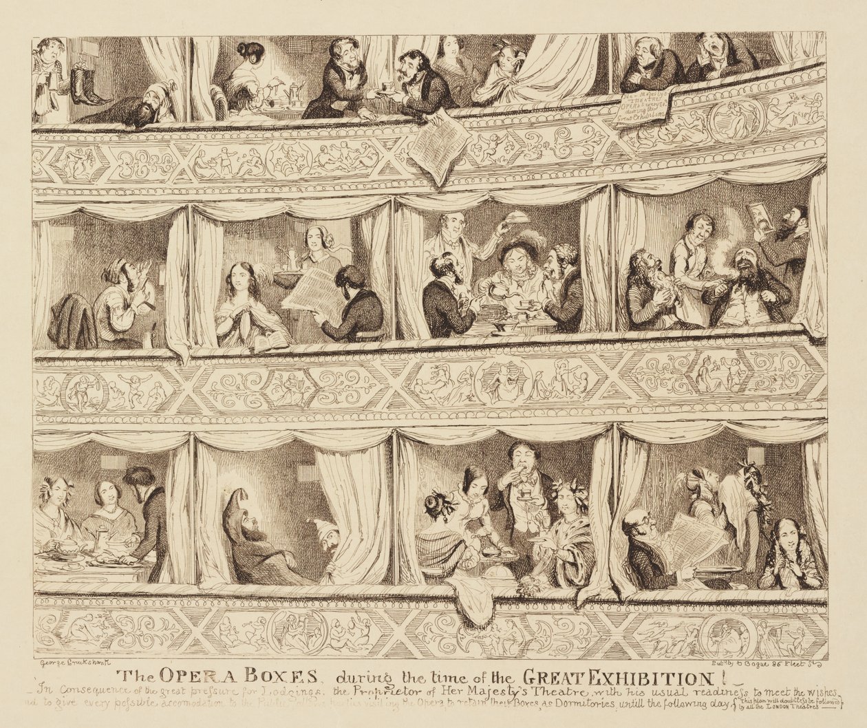 Oopperalaatikot suuren näyttelyn aikana, 1851 tekijältä George Cruikshank