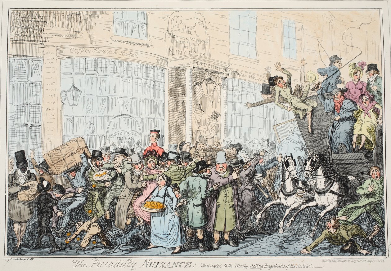 Piccadily Nuisance, pubi. 1936 (käsinvärinen kaiverrus) tekijältä George Cruikshank