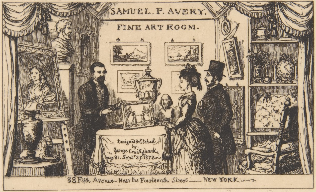 Samuel P. Averyn mainoskortti - kuvataidehuone tekijältä George Cruikshank