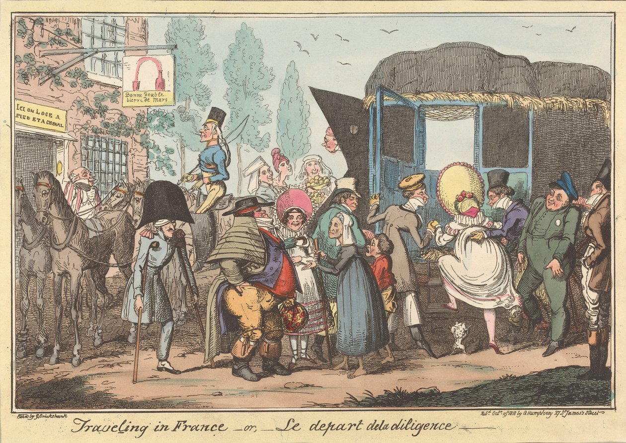 Matkalla Ranskassa -tai, -Postibussin lähtö tekijältä George Cruikshank