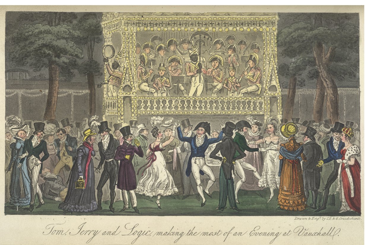 Vauxhall Gardens, "Life in London, etc.", kirjoittanut Pierce Egan tekijältä George Cruikshank