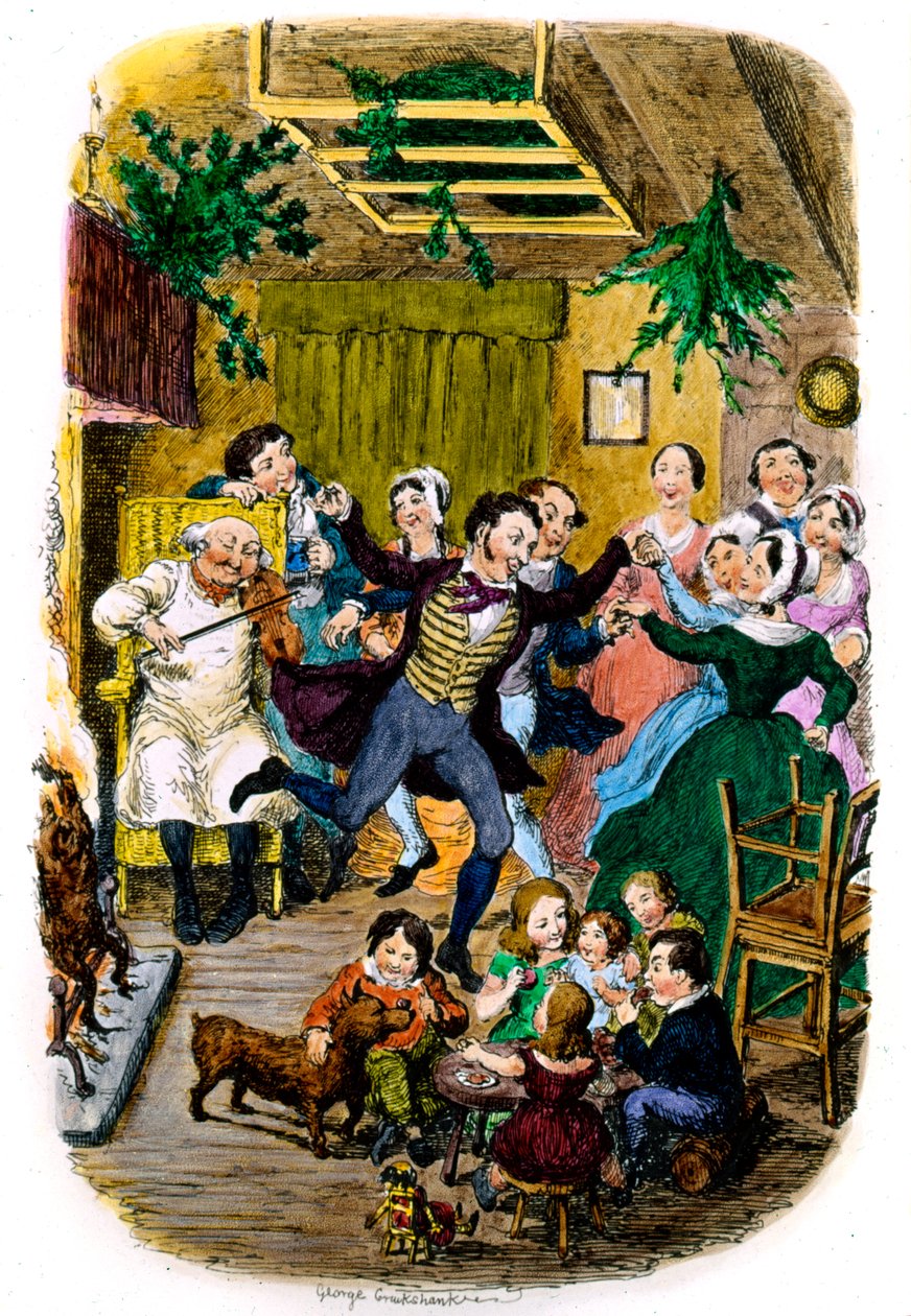 George Cruikshankin viktoriaaninen joulukortti tekijältä George Cruikshank