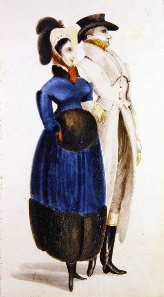Talvin muoti (akvarelli paperille) tekijältä George Cruikshank