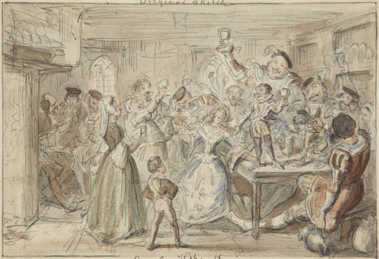 Xit, tässä Sir Narcissus Le Grand viihdyttää ystäviään hääpäivänään tekijältä George Cruikshank