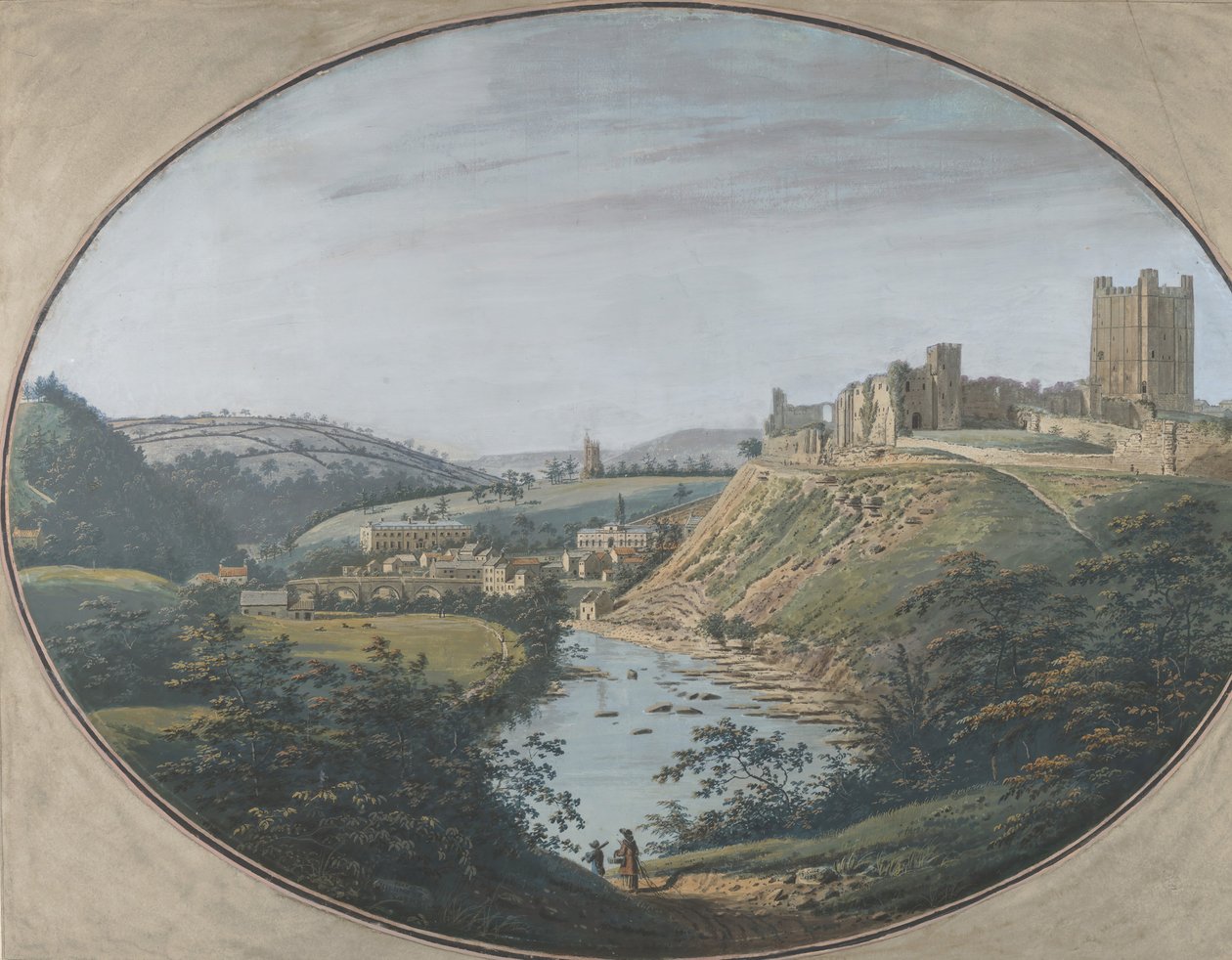 Näkymä Richmondista, Yorkshirestä, Englannista, 1788. tekijältä George Cuit