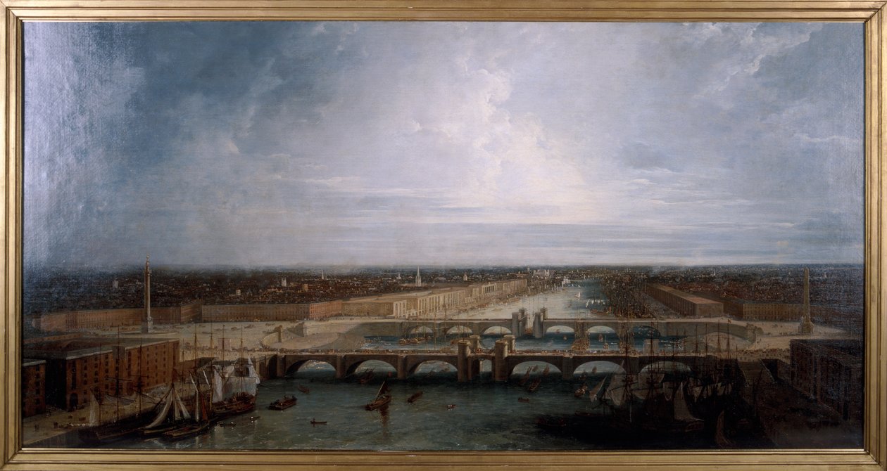 Double London Bridge ehdotettiin Lontooseen 1800. tekijältä George Dance