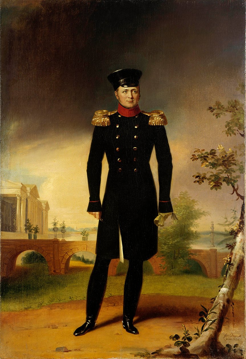 Venäjän tsaari Aleksanteri I:n (1777-1825) (Suuren) muotokuva George Dawen (1781-1829) Pietarin upseeripukumaalauksessa. Eremitaaši museo tekijältä George Dawe