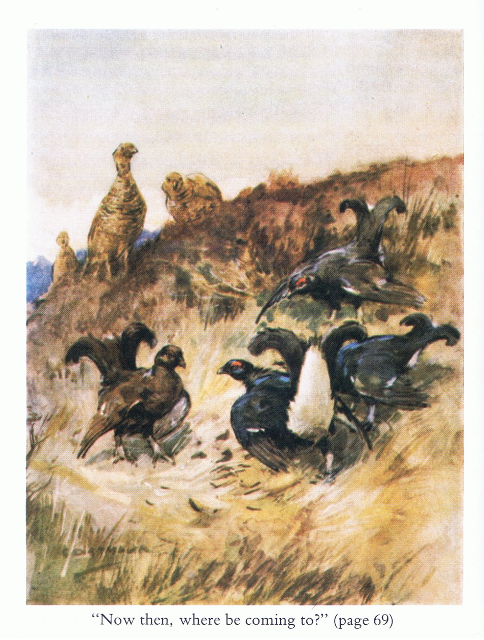 "Mihin nyt sitten tulet?" (väri litho) tekijältä George Denholm Armour