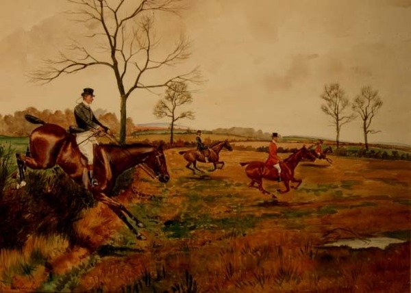 Hunt at Full Gallop (akvarelli paperille) tekijältä George Derville Rowlandson