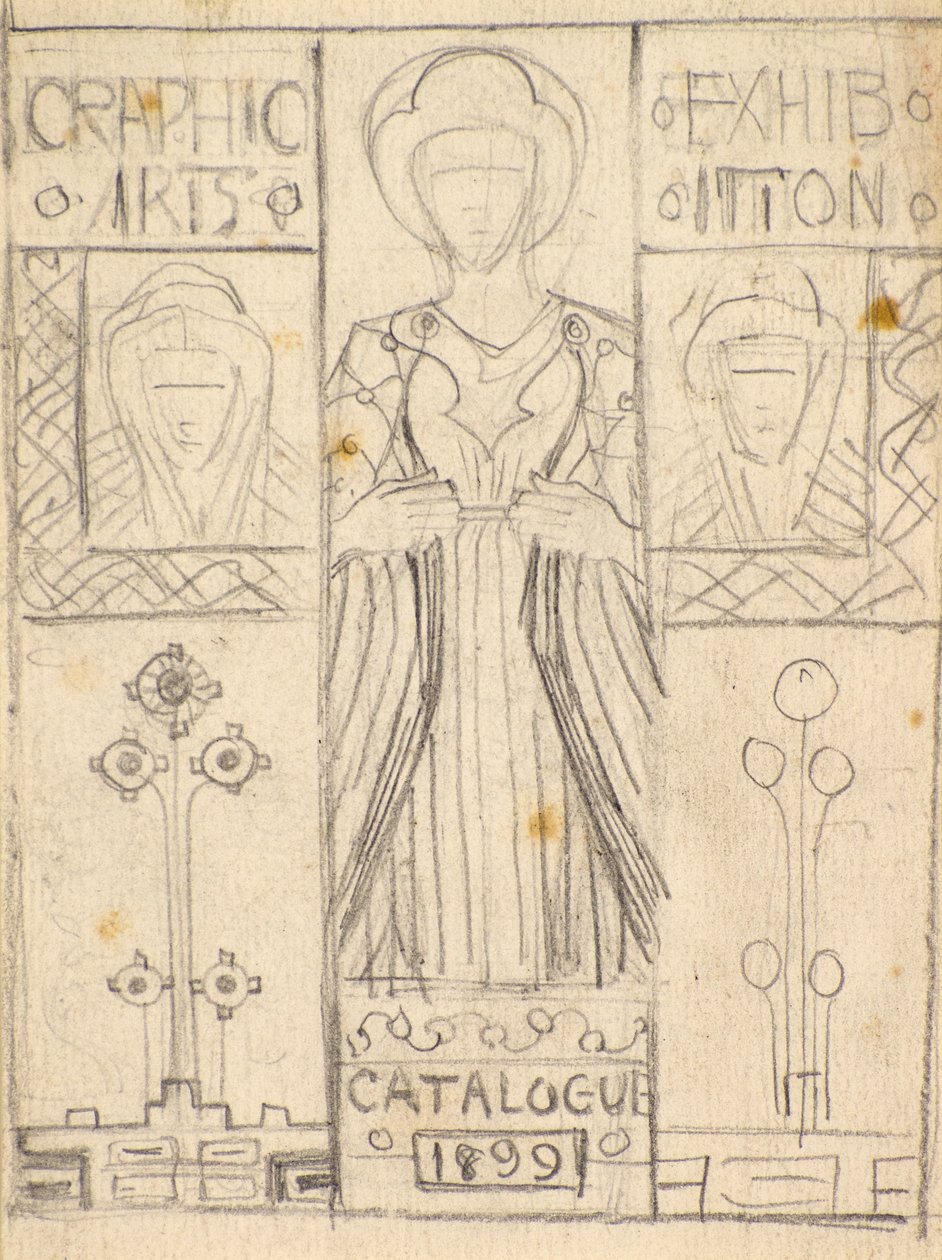 Design for Dundee Graphic Arts Association -luettelon kansi [lyijykynä] tekijältä George Dutch Davidson