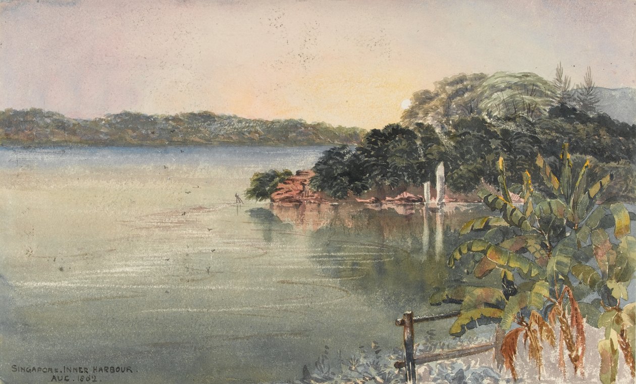 Singapore, Inner Harbour, elokuu 1862   (vesiväri) tekijältä George E.L.S. Sanford