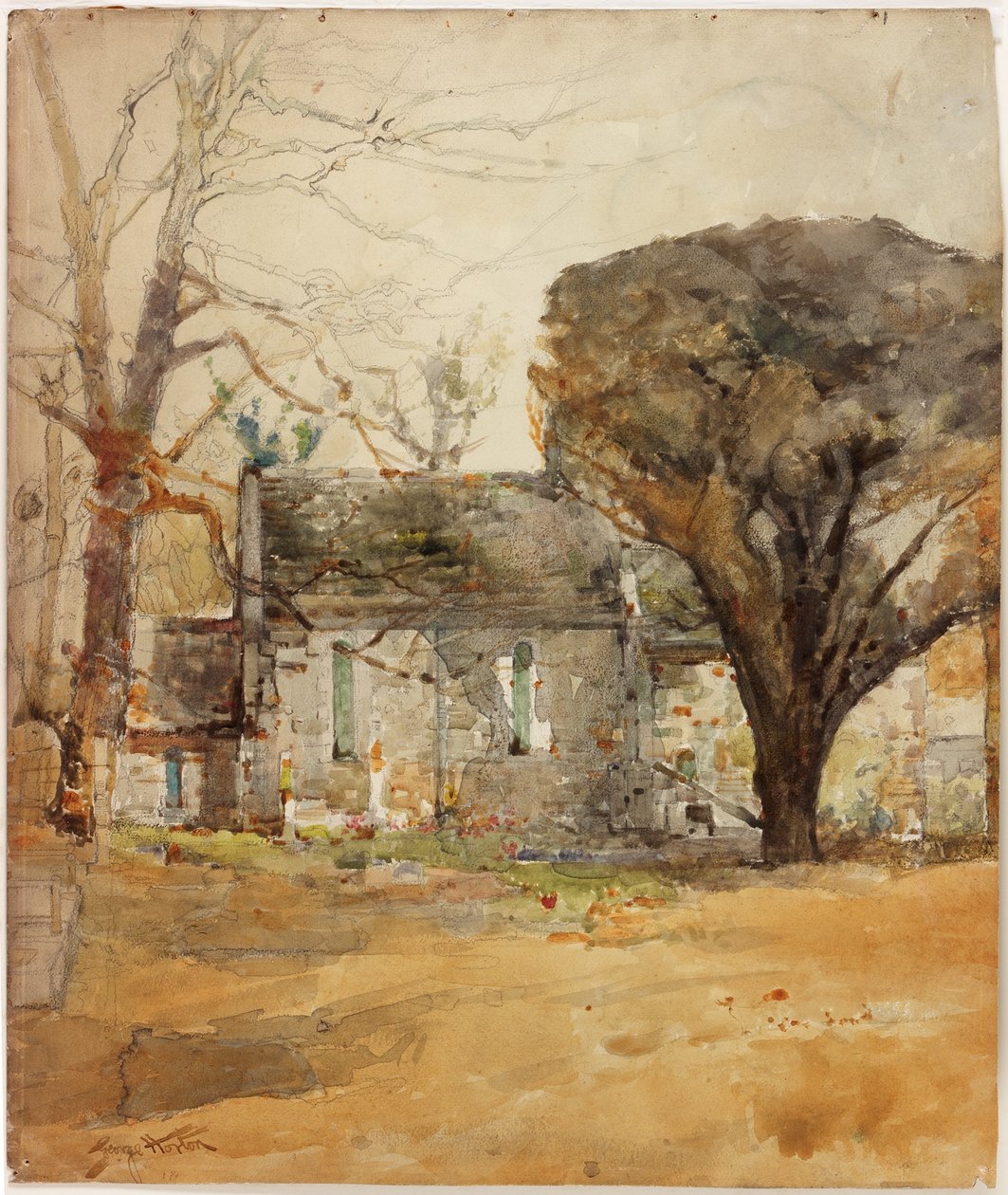 Delaval Chapel (hiili, lyijykynä ja akvarelli paperille) tekijältä George Edward Horton