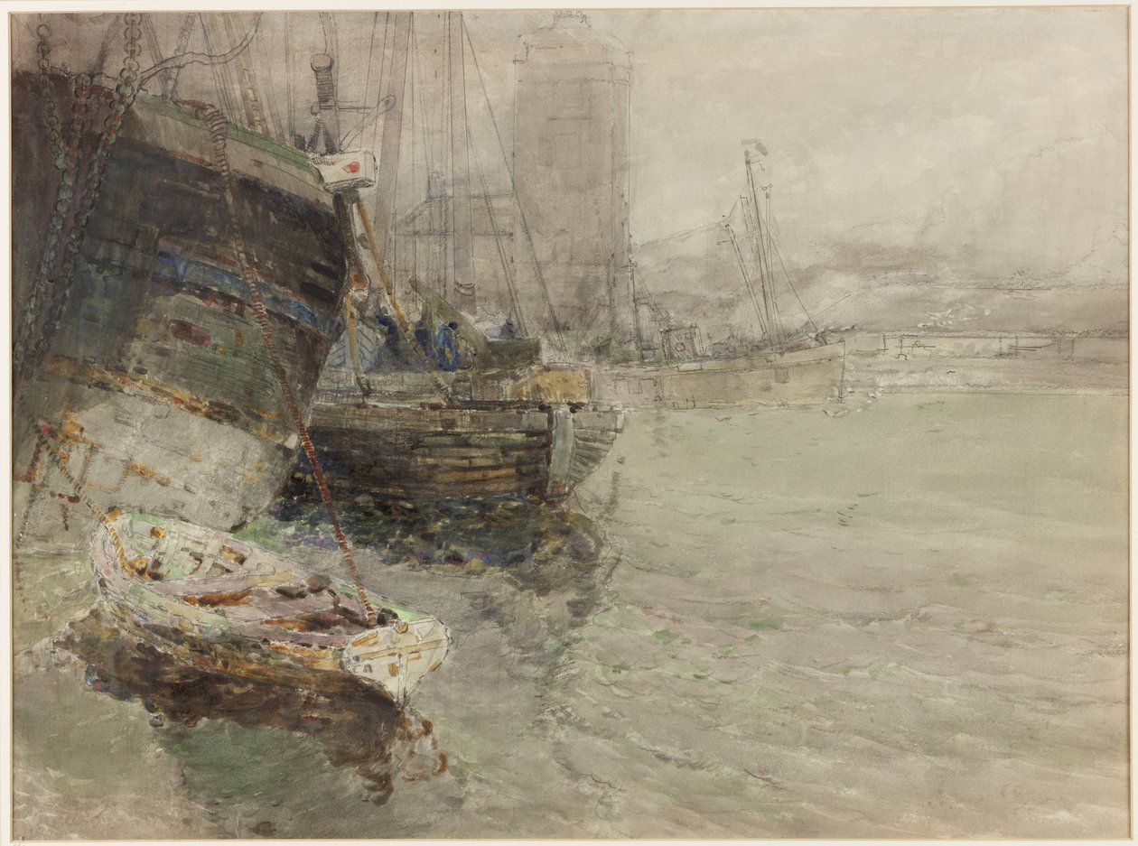 North Shields Fish Quay (akvarelli ja kynä paperille) tekijältä George Edward Horton