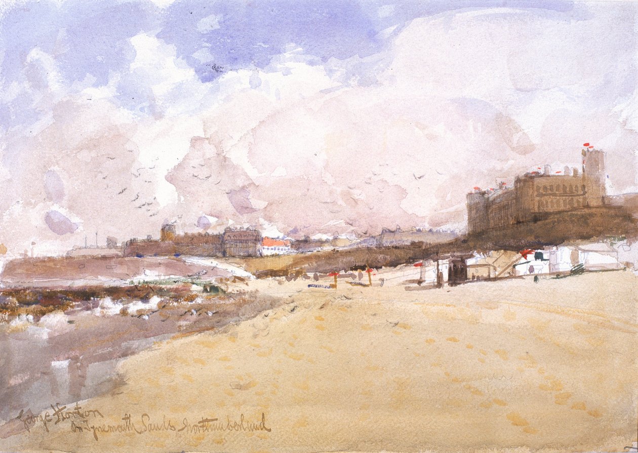 Tynemouth Sandsilla (hiili, lyijykynä ja akvarelli paperille) tekijältä George Edward Horton