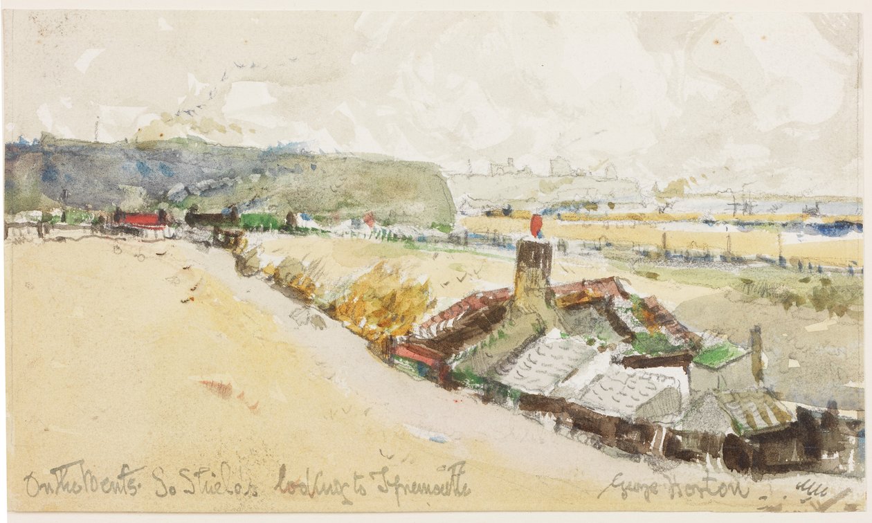 On the Bents, South Shields, Looking to Tynemouth (kynä ja akvarelli paperilla) tekijältä George Edward Horton