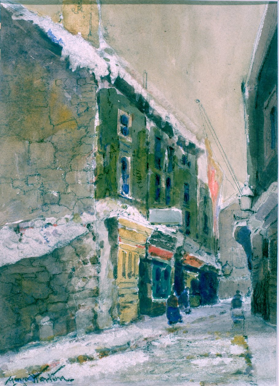 Talvi, Clive Street, North Shields (hiili ja akvarelli paperille liimattu kortille) tekijältä George Edward Horton