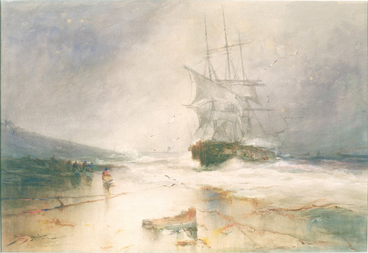 Salweenin hylky, South Shields Sands (kynä ja akvarelli paperille) tekijältä George Edward Horton