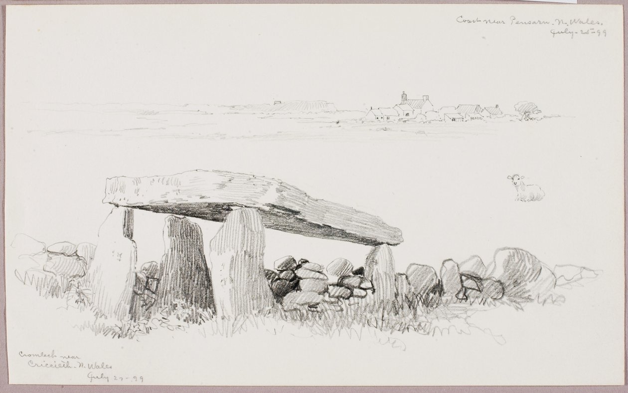 Cromlech lähellä Cricciethiä, Pohjois-Wales/Rannikko lähellä Pensarnia, Pohjois-Walesissa tekijältä George Elbert Burr