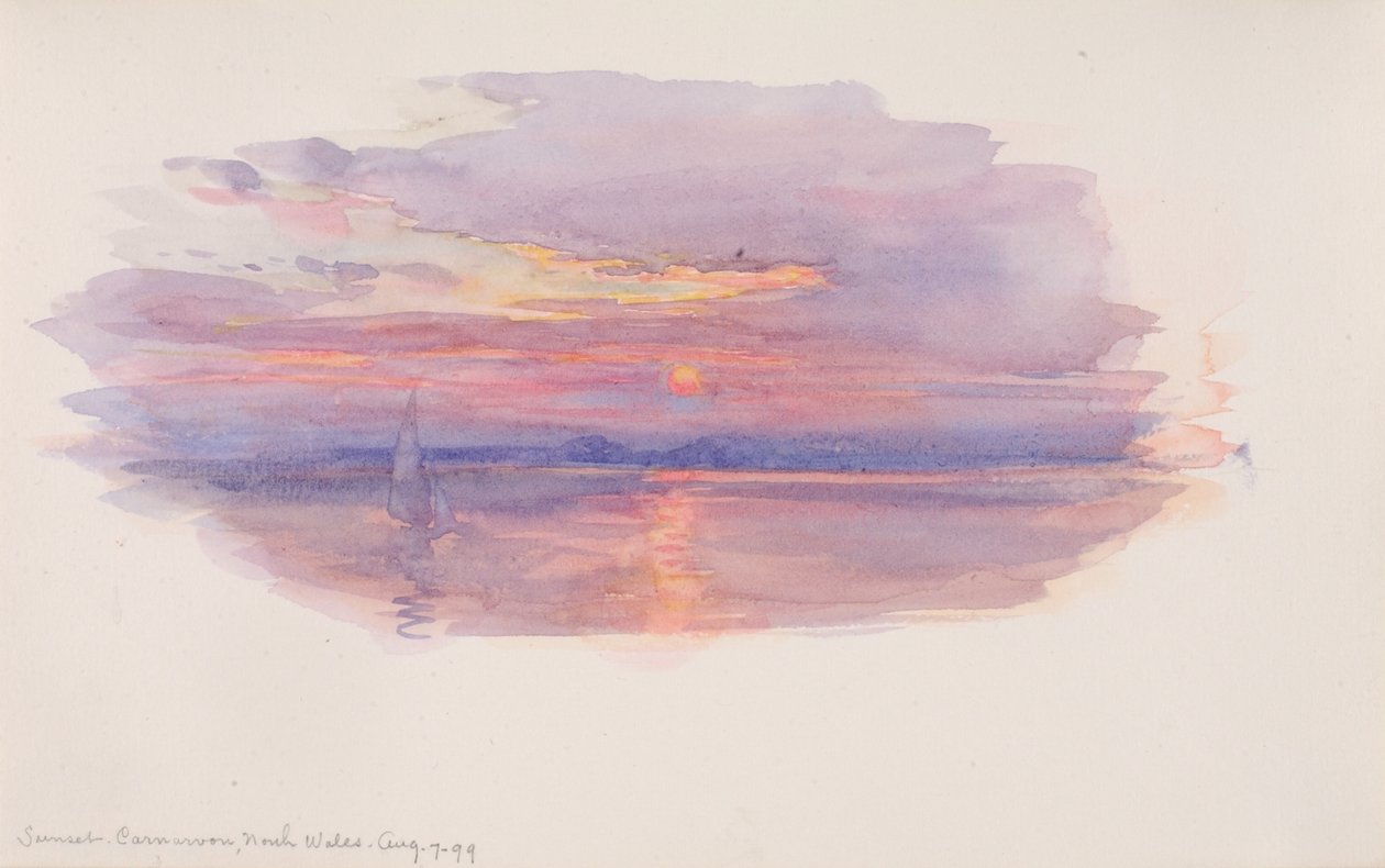 Auringonlasku, Caernarvon, Pohjois-Wales, 1899. tekijältä George Elbert Burr