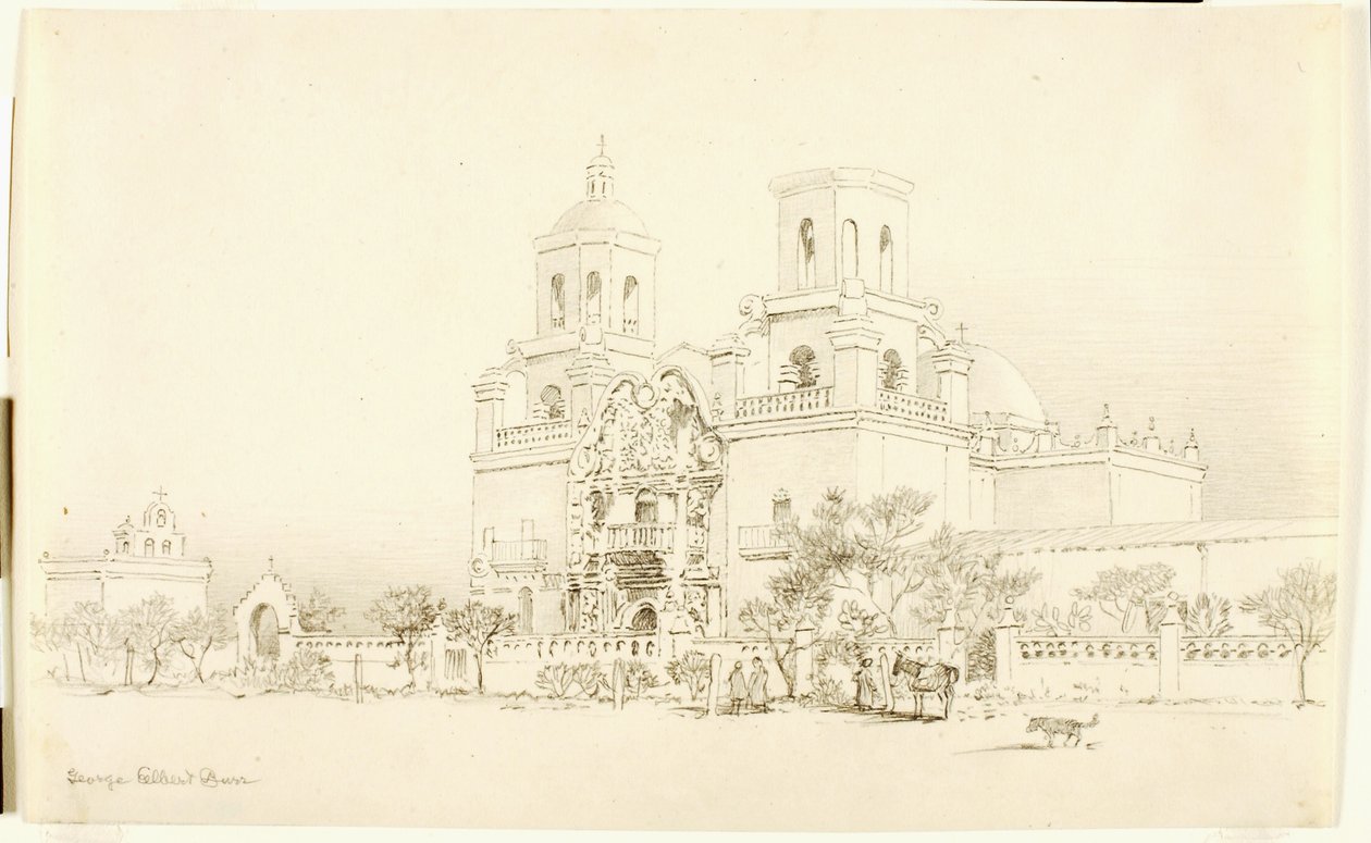 Nimetön (siirtopiirros San Xavierin lähetysasemaa varten, Tucson, Arizona) tekijältä George Elbert Burr