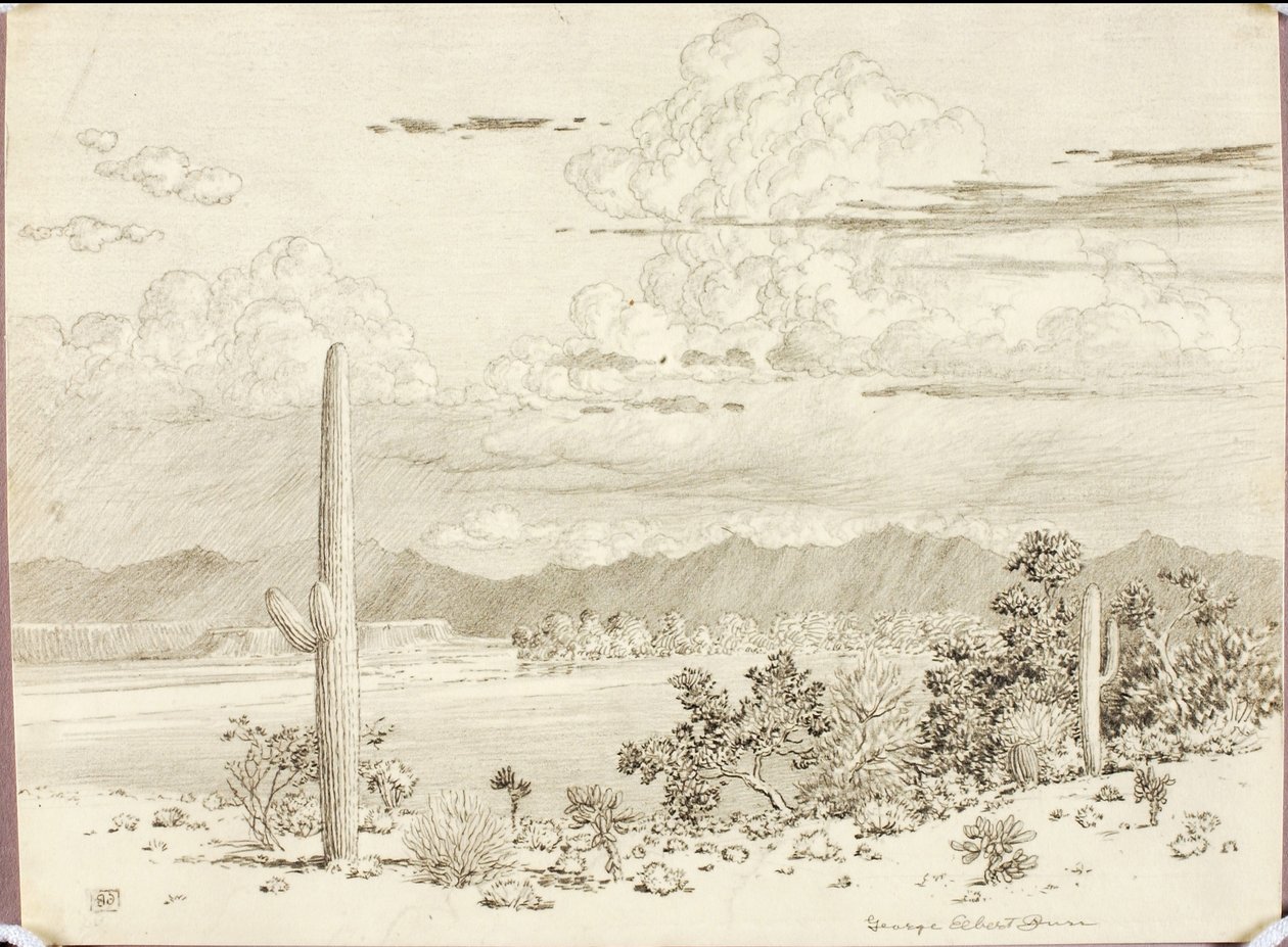 Nimetön (siirtopiirros teoksesta ”Verde River, Apache-reservaatti, Arizona”) tekijältä George Elbert Burr