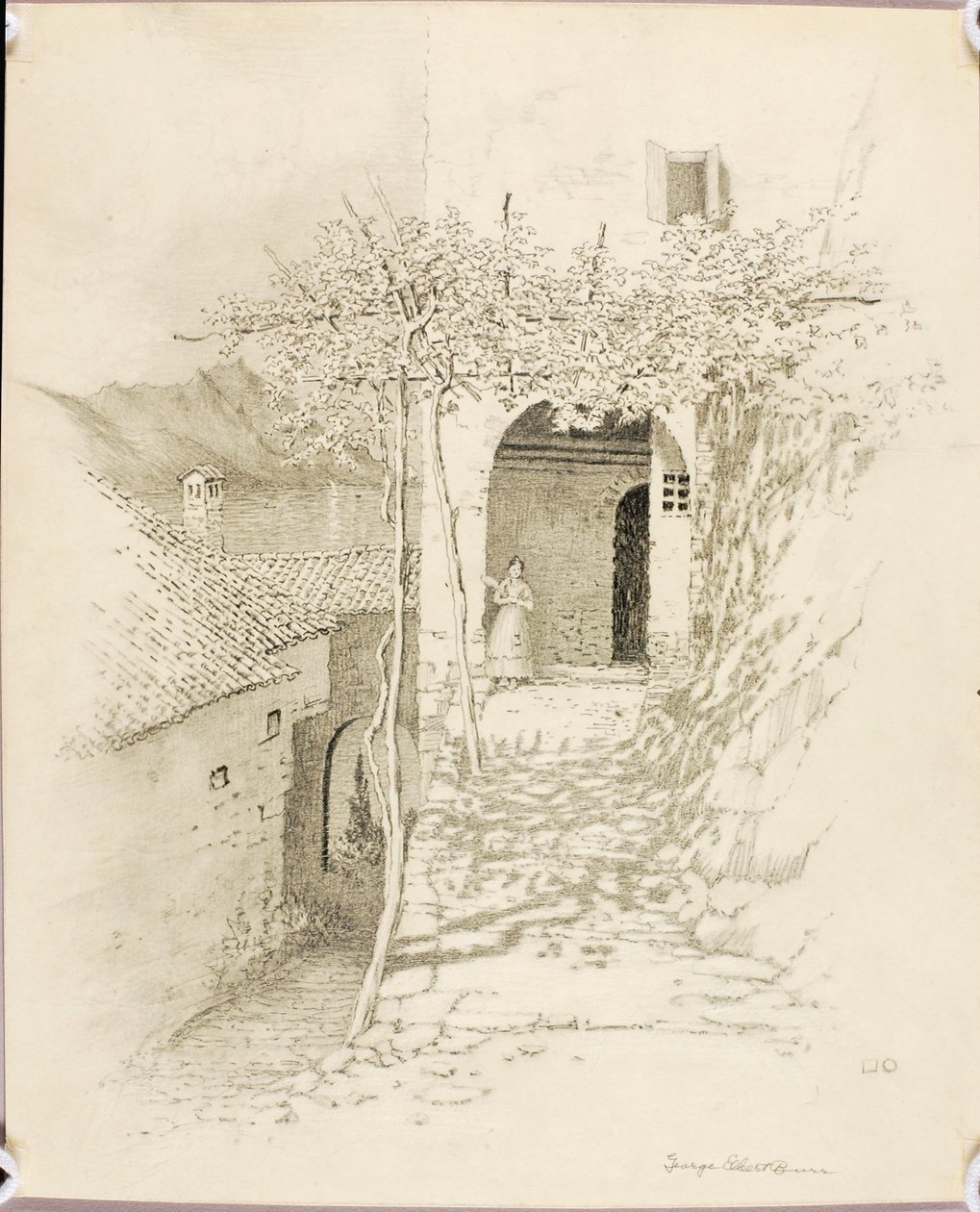 Nimetön (siirtopiirros teosta Kyläkatu, Luganojärvi, Italia [nro 1] varten) tekijältä George Elbert Burr