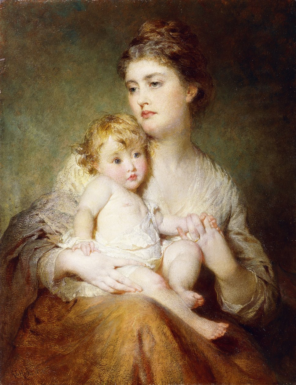 Muotokuva St. Albansin herttuattaresta poikansa kanssa, 1875 tekijältä George Elgar Hicks