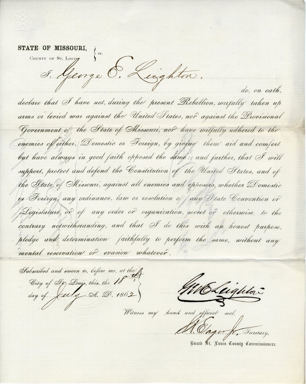 George E.Leightonin uskollisuusvala Missourista, St.Louisin kreivikunta tekijältä George Eliot Leighton