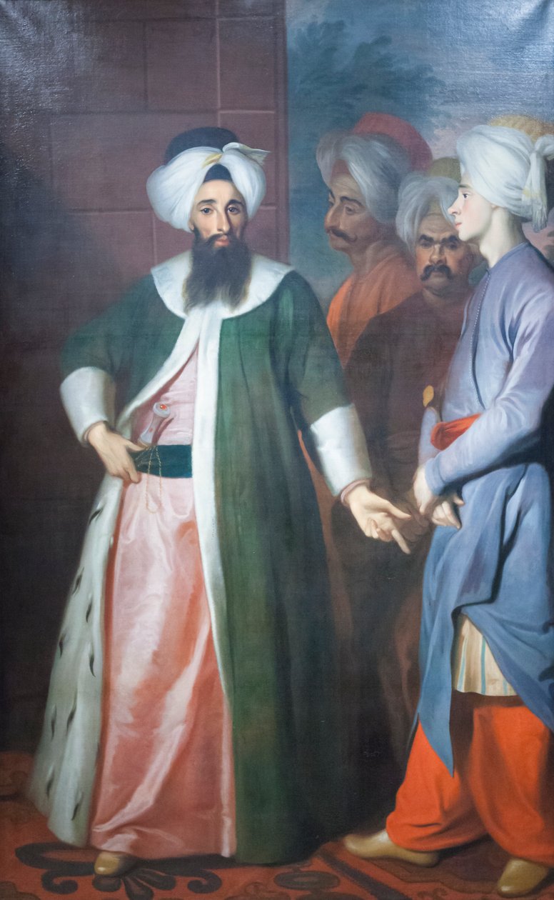 Kozbekci Mustafa Aga ja hänen seuralaisensa, n. 1727 (öljy kankaalle) tekijältä George Engelhardt Schroeder