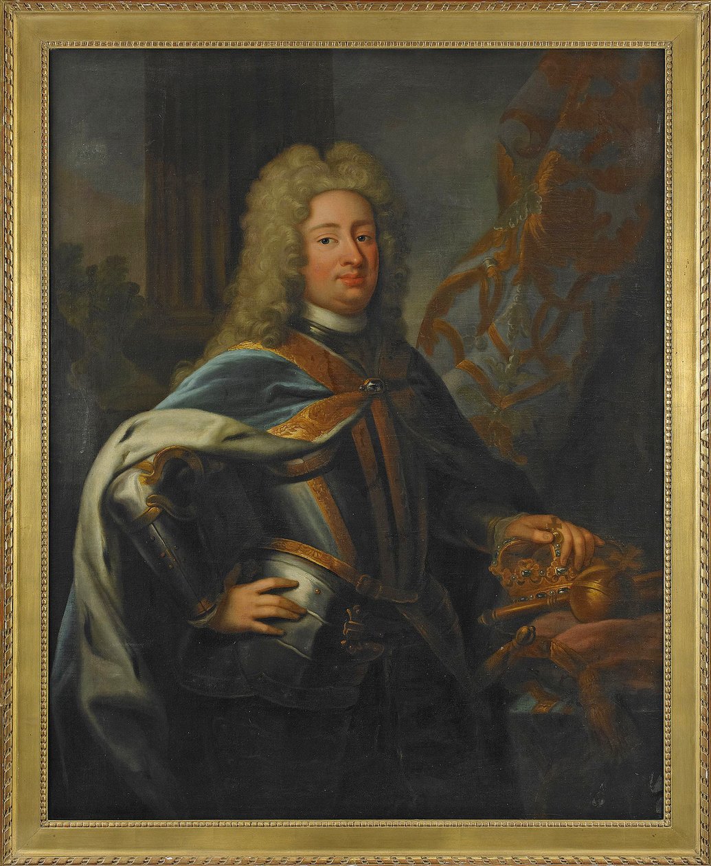 Muotokuva Frederik I:stä (Frederick I) (1676-1751) Ruotsin kuningas ja Suomen prinssi - Georg Engelhard Schroederin (1684-1750) maalaus, öljy kankaalle (143x114,5 cm) tekijältä George Engelhardt Schroeder