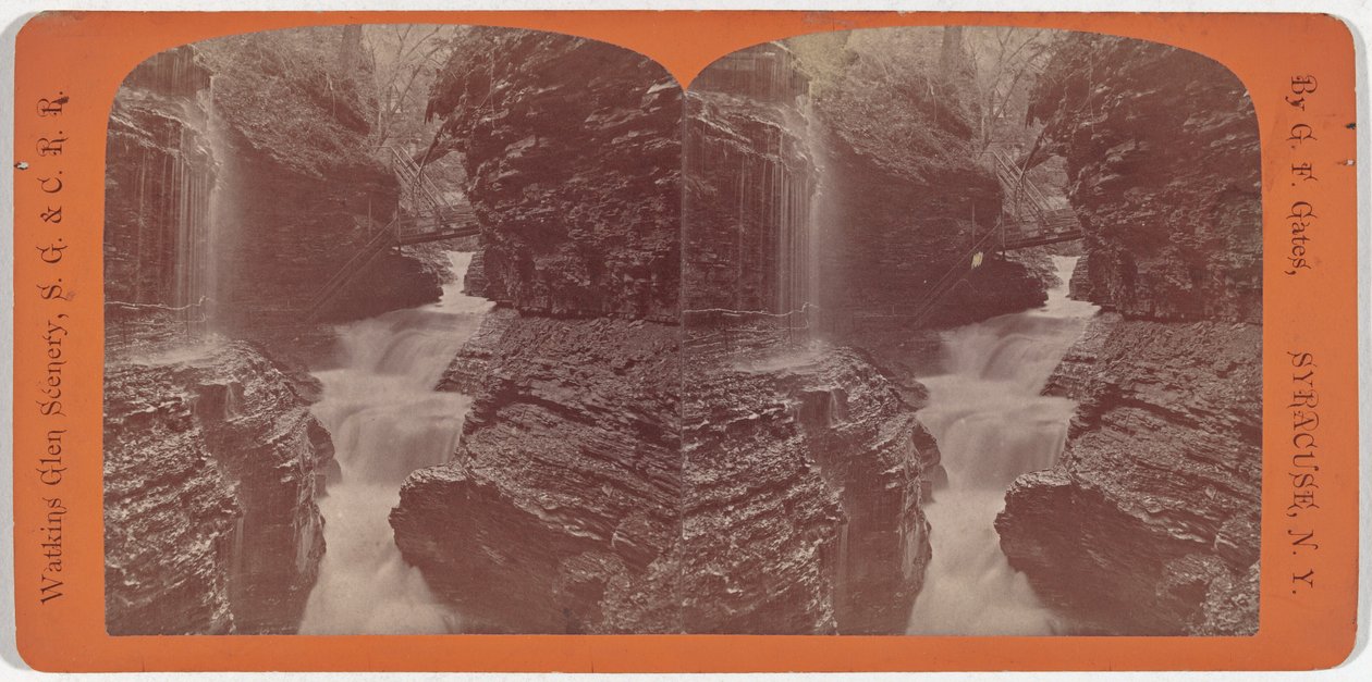Watkins Glen -maisema, Rainbow Falls ja Triple Cascades tekijältä George F. Gates